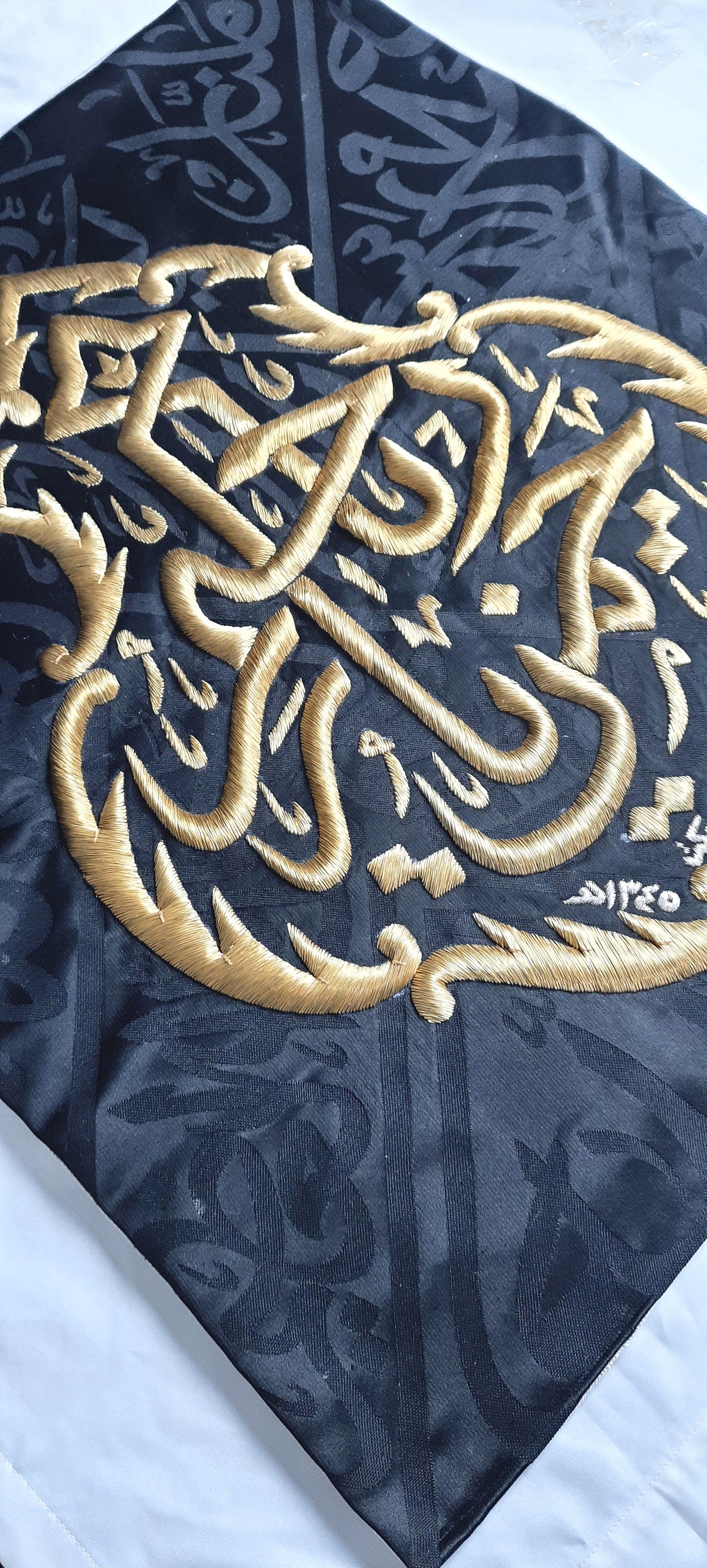 Old Holy Blessed Kaaba Golden Calligraphy Cover Cloth / HouseWarming Islam Relic For Home Masjid Decor , New Year Gift For Muslim Family