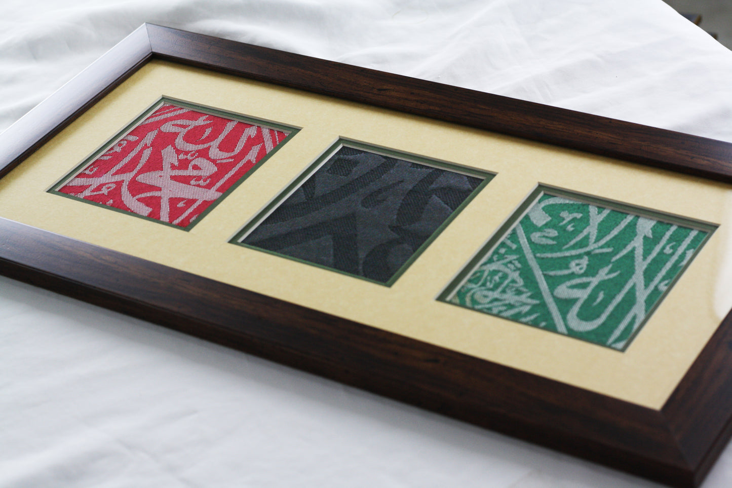 Framed Kiswa Cloths from the Kaaba and Prophet’s Chamber Certificate Included