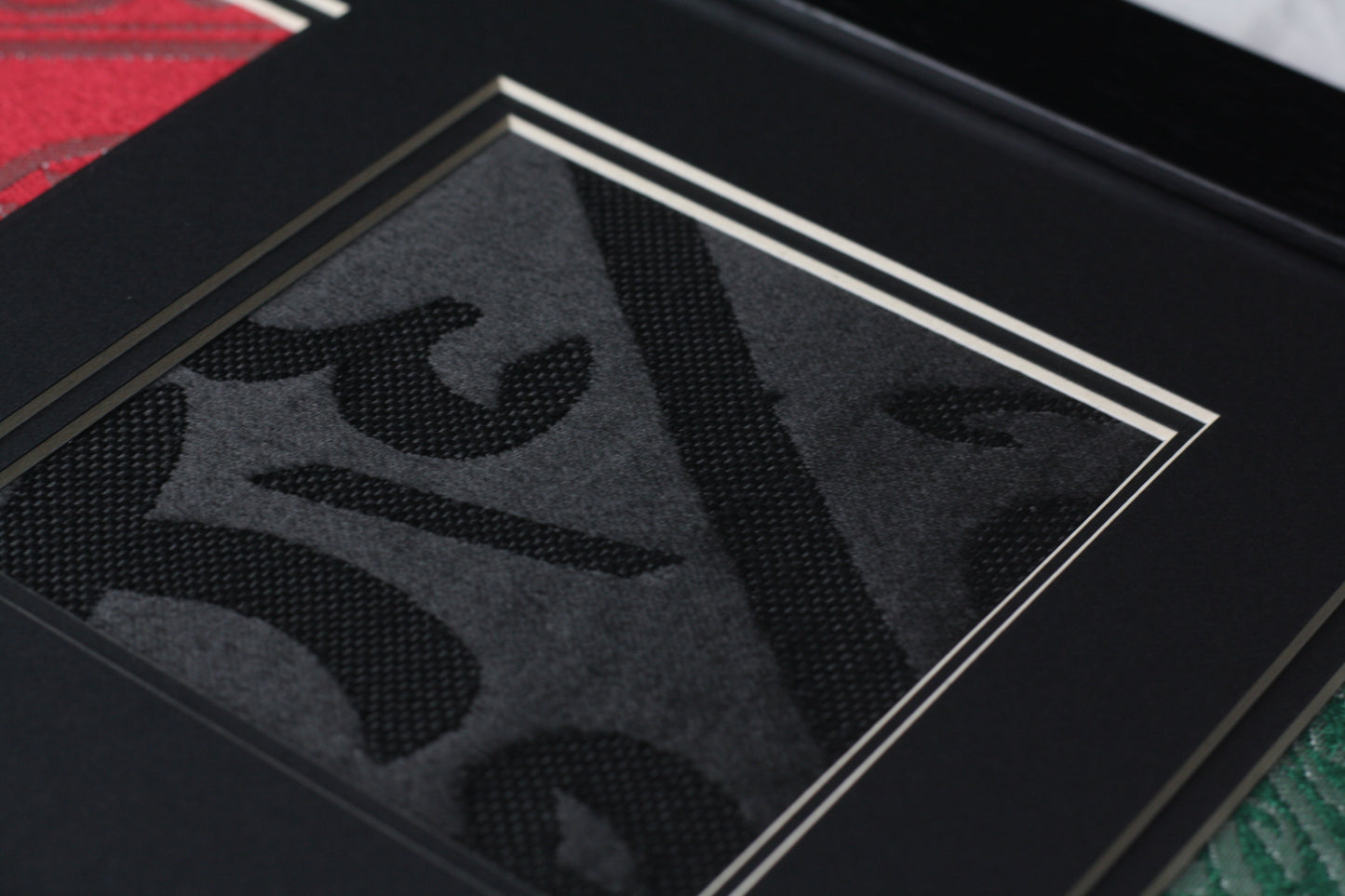 Framed Kiswa Cloths from the Kaaba and Prophet’s Chamber Certificate Included