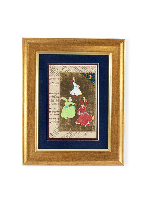 Hand Painted Whirling Dervishes Miniature Painting - Framed & Signed