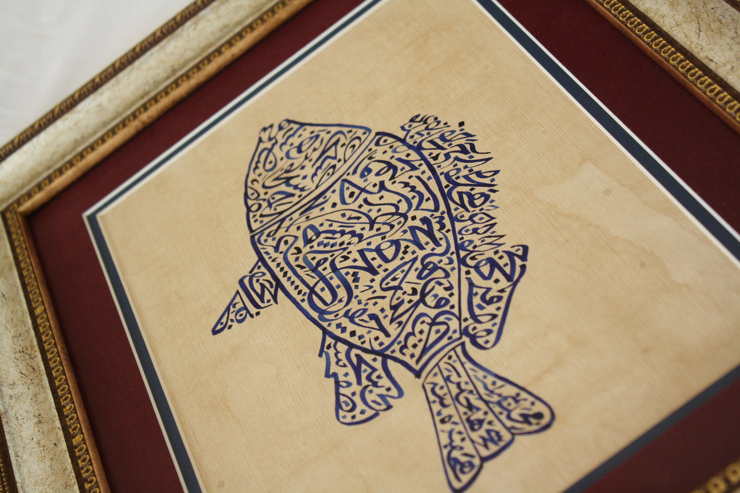 Islamic Dua Ant Prayer / Blessings Prayer / HANDMADE Calligraphy Wall Art, ORIGINAL Spiritual Present, Fish Painting Calligraphy Shia Decor